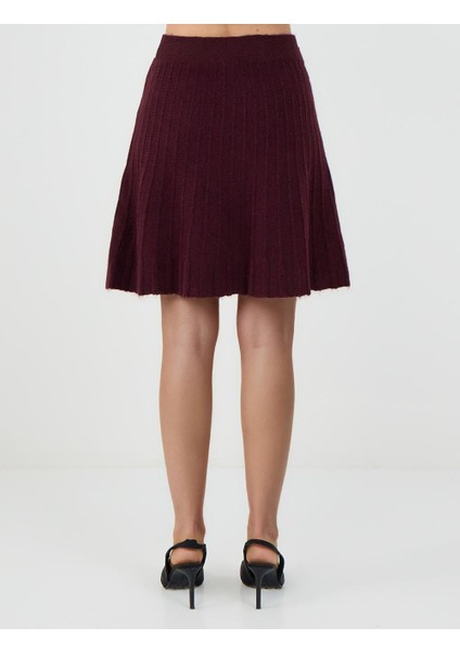 Bordo Yüksek Bel Piliseli Mini Triko Etek indirimleri