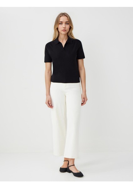 Siyah Dar Kesim Kısa Kollu Gömlek Yaka Triko Tişört fiyatları