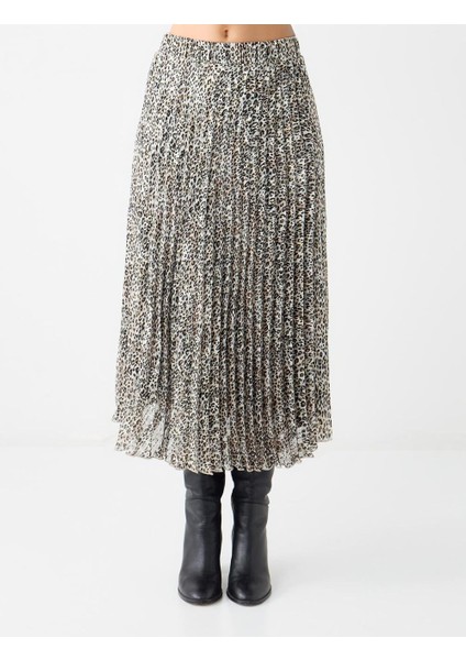 Ekru Normal Bel Leopar Desenli Midi Şifon Etek fırsatları
