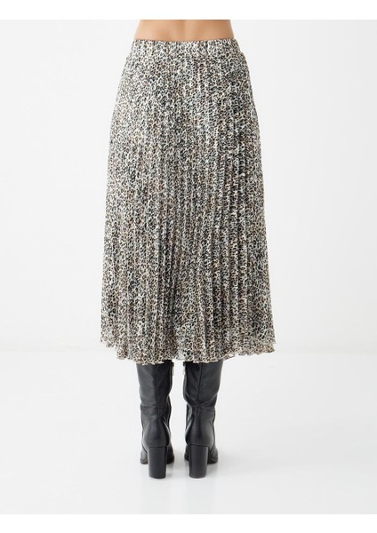 Ekru Normal Bel Leopar Desenli Midi Şifon Etek indirimleri