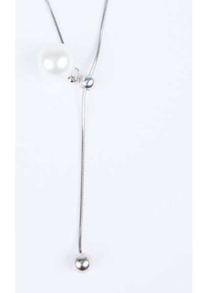 Gümüş Rengi Metal Top Detaylı Incili Ayarlanabilir Kolye modelleri