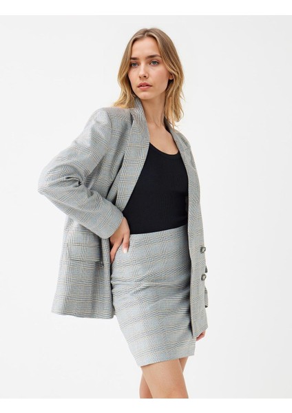 Grı Dar Kesim Normal Bel Ekose Desenli Mini Etek modelleri