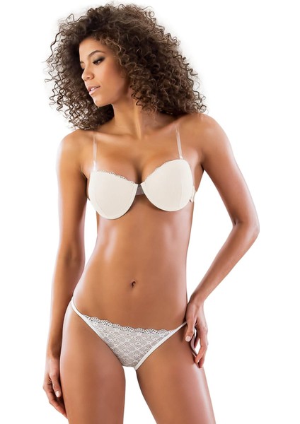 Ekru Mı Emay 2722 Strablez Sırtı Şeffaf Sütyen Takım Push-Up