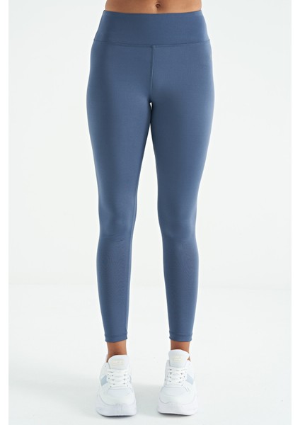 Petrol Logo Baskı Detaylı Yüksek Bel Dalgıç Kumaş Slim Fit Kadın Tayt - 94627