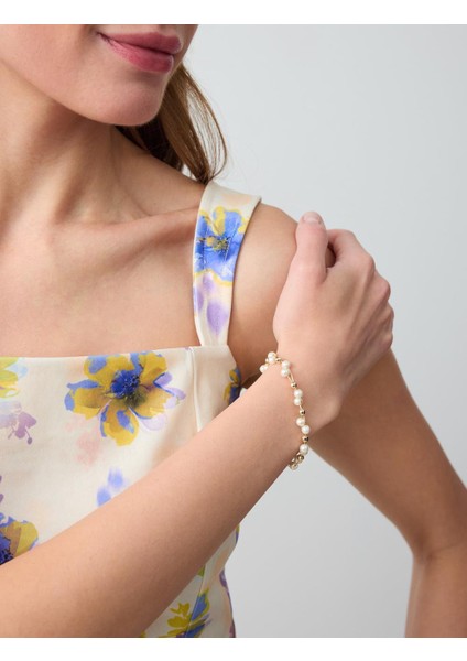 Altın Rengi Inci Detaylı Altın Kaplama Ayarlanabilir Bileklik fiyatları