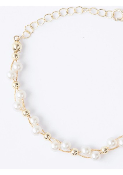 Altın Rengi Inci Detaylı Altın Kaplama Ayarlanabilir Bileklik indirimleri