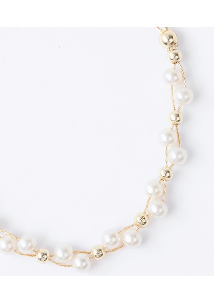 Altın Rengi Inci Detaylı Altın Kaplama Ayarlanabilir Bileklik