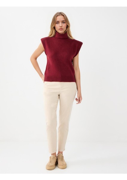 Bordo Balıkçı Yaka Kolsuz Triko Süveter fiyatları