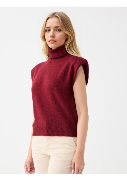 Bordo Balıkçı Yaka Kolsuz Triko Süveter fırsatları