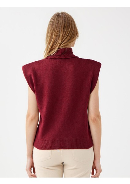 Bordo Balıkçı Yaka Kolsuz Triko Süveter indirimleri