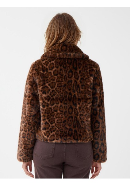 Kahverengi Leopar Desenli Cep Detaylı Peluş Mont indirimleri