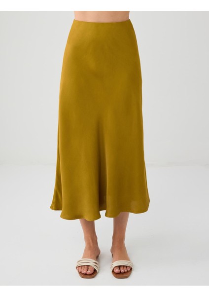 Yağ Yeşili Normal Bel Dar Kesim Uzun Saten Etek fırsatları