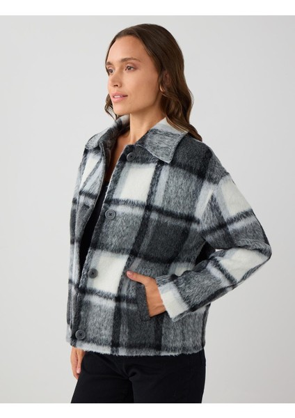 Siyah Uzun Kollu Ceket Yaka Desenli Kaşe Mont fırsatları