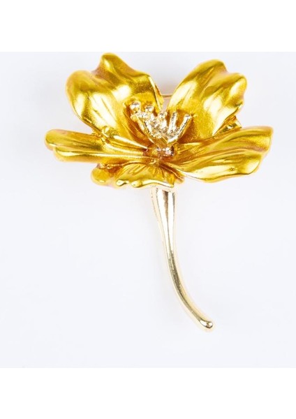 Altın Rengi Çiçek Figürlü Modern Broş