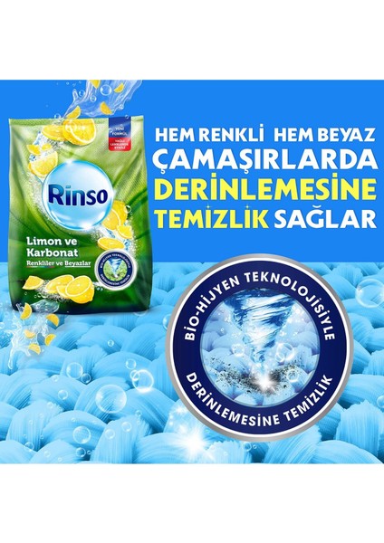 Toz Çamaşır Deterjanı 10 kg Renkliler ve Beyazlar İçin Limon Karbonat Ferahlığı Ultra Temizlik