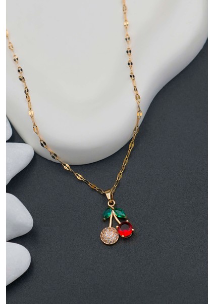 Kadın Paslanmaz Çelik Gold Zincir Kiraz Kolye fiyatları