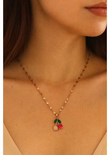 Kadın Paslanmaz Çelik Gold Zincir Kiraz Kolye modelleri
