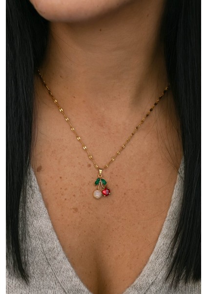 Kadın Paslanmaz Çelik Gold Zincir Kiraz Kolye fırsatları