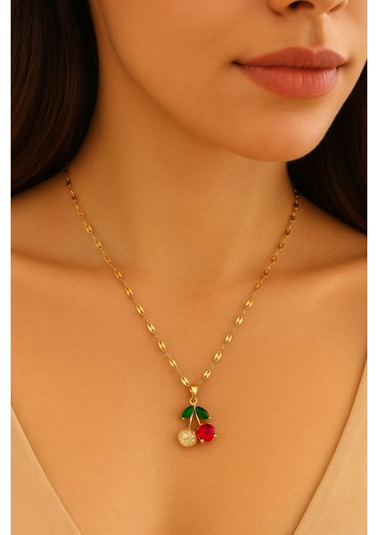 Kadın Paslanmaz Çelik Gold Zincir Kiraz Kolye indirimleri