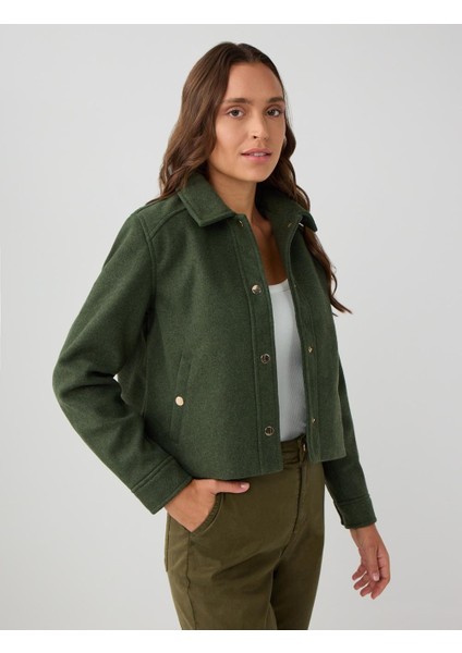 Haki Uzun Kollu Ceket Yaka Çıtçıtlı Kaşe Mont modelleri