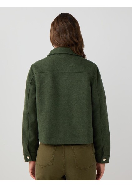 Haki Uzun Kollu Ceket Yaka Çıtçıtlı Kaşe Mont indirimleri