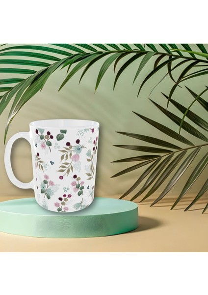 Modern Pastel Renkli Çiçek Desenli Tasarım Kupa