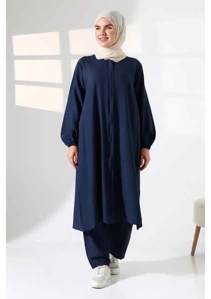Kadın Hac ve Umre Kıyafeti Kraşlı Tesettür Ikili Takım - Lacivert