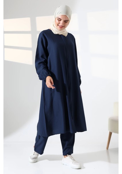 Kadın Hac ve Umre Kıyafeti Kraşlı Tesettür Ikili Takım - Lacivert indirimleri
