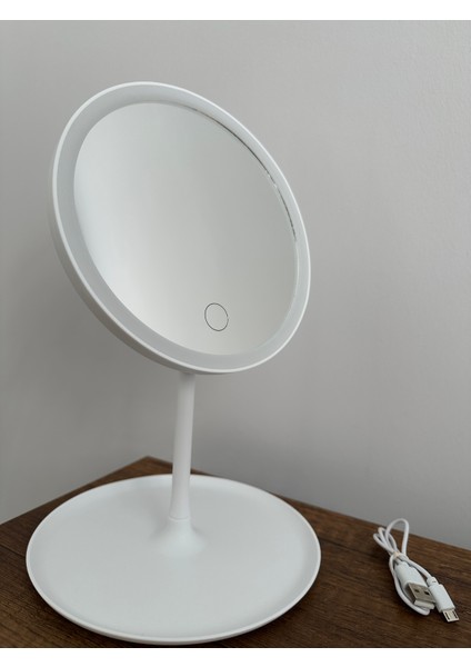 LED Işıklı Makyaj Aynası – 3 Renk Ayarı, USB Şarjlı