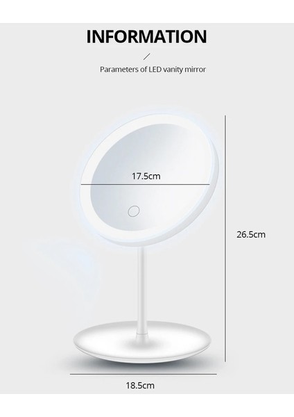 LED Işıklı Makyaj Aynası – 3 Renk Ayarı, USB Şarjlı
