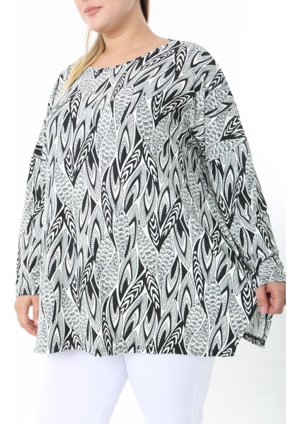 Yünlü Viskon Desenli Likralı Kadın Büyük Beden Tunik fiyatları