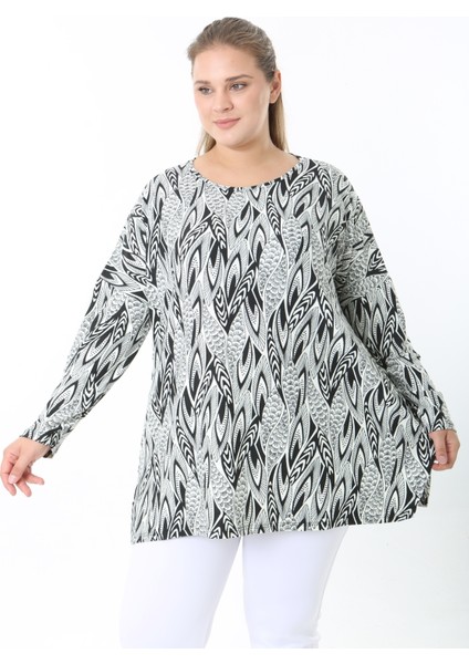 Yünlü Viskon Desenli Likralı Kadın Büyük Beden Tunik fırsatları
