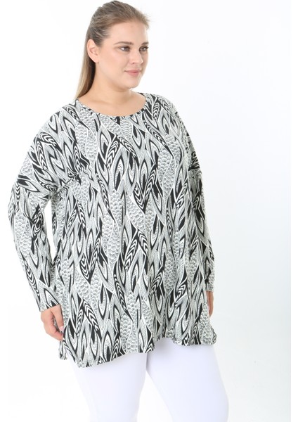 Yünlü Viskon Desenli Likralı Kadın Büyük Beden Tunik indirimleri