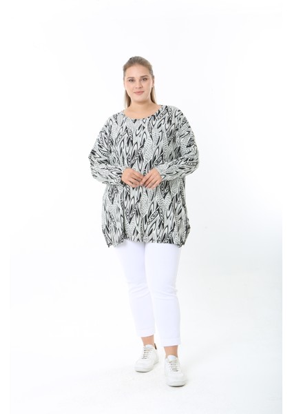 Yünlü Viskon Desenli Likralı Kadın Büyük Beden Tunik