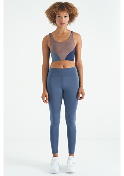 Gül Kurusu Logo Baskılı Renk Bloklu Sırt Çapraz Detaylı Dalgıç Kumaş Kadın Büstiyer - 97260