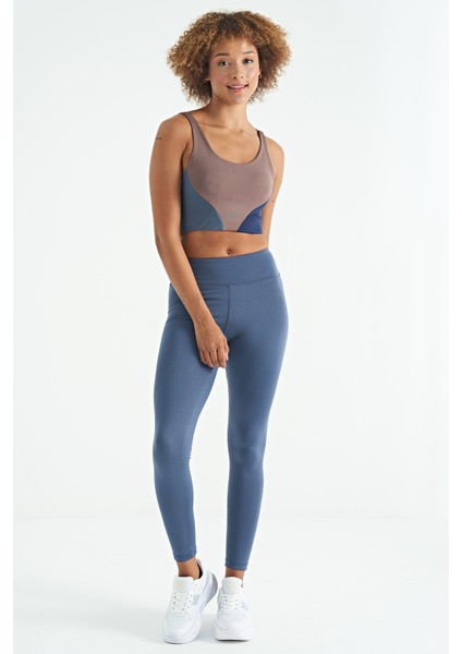 Gül Kurusu Logo Baskılı Renk Bloklu Sırt Çapraz Detaylı Dalgıç Kumaş Kadın Büstiyer - 97260