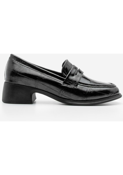 Kadın Loafer Croco Günlük Kalın Topuklu Ayakkabı Nufit Siyah modelleri