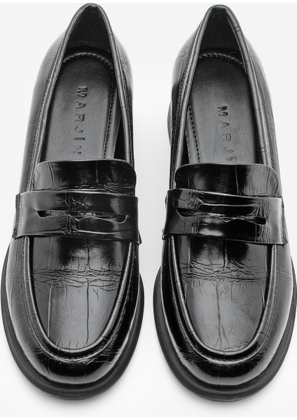 Kadın Loafer Croco Günlük Kalın Topuklu Ayakkabı Nufit Siyah