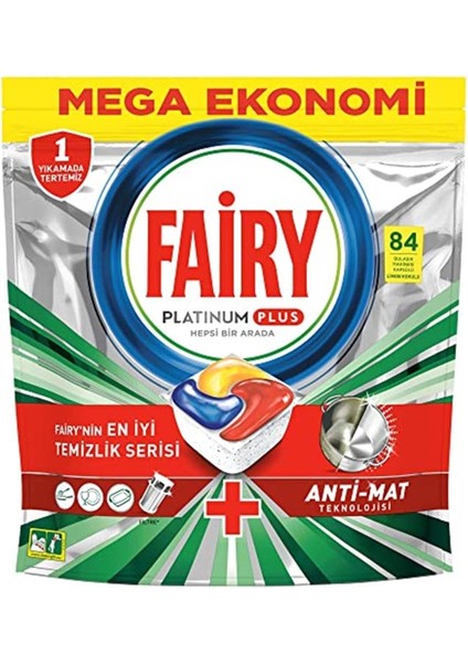 Platinum Plus Bulaşık Makinesi Tableti 84 Adet Anti-Mat Teknolojili Parlak Temizlik Gücü