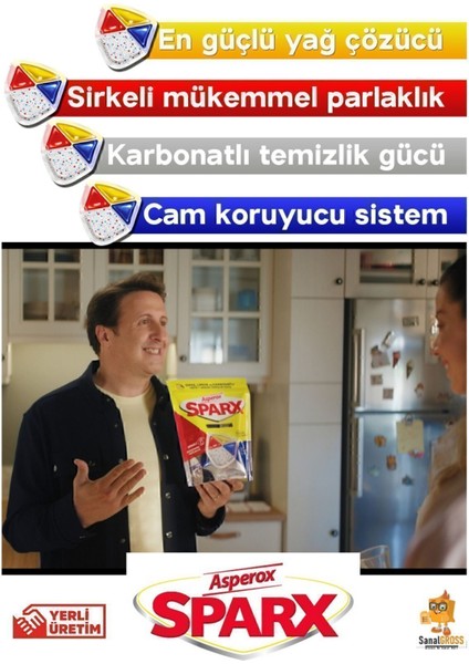 Sparx Bulaşık Makinesi Kapsülü 120 Yıkama Sirke Limon Karbonat İçerikli Güçlü Yağ Çözücü