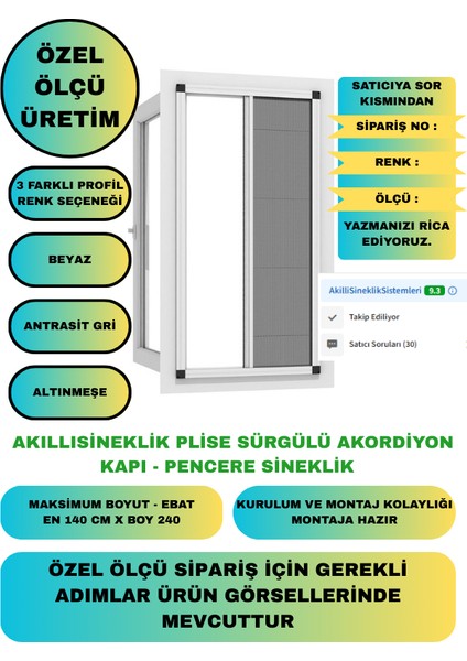 Plise Pileli Akordiyon Sürgülü Kapı Sinekliği 0-140 En, 0-240 Boy