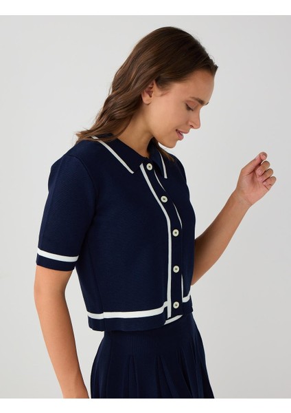 Lacivert Gömlek Yaka Dirsek Kol Triko Hırka fırsatları