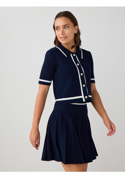Lacivert Normal Bel Düz Kesim Piliseli Triko Mini Etek fırsatları