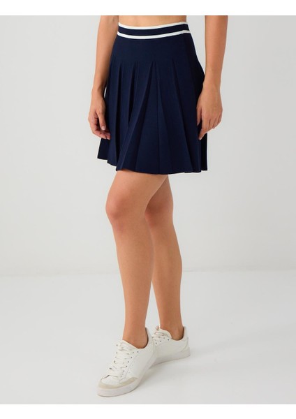 Lacivert Normal Bel Düz Kesim Piliseli Triko Mini Etek indirimleri