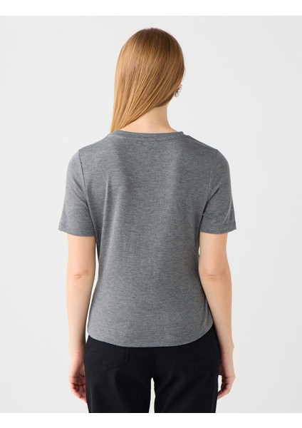 Antrasit Bisiklet Yaka Kısa Kollu Yandan Bağlamalı Tişört indirimleri
