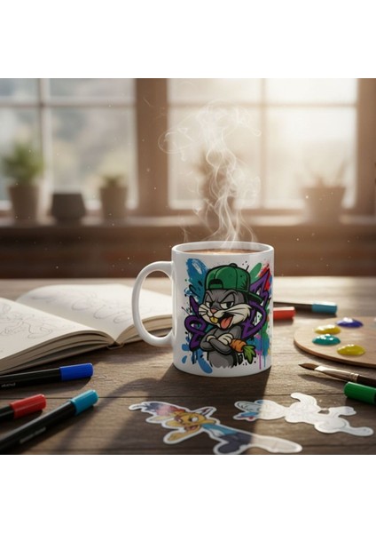 Bugs Bunny Fifürlü Graffiti Temalı Tasarım Kupa