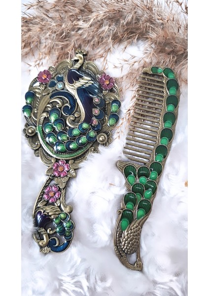 Renkli Taşlı Özel Kutusunda Hediyelik Ayna Takımı