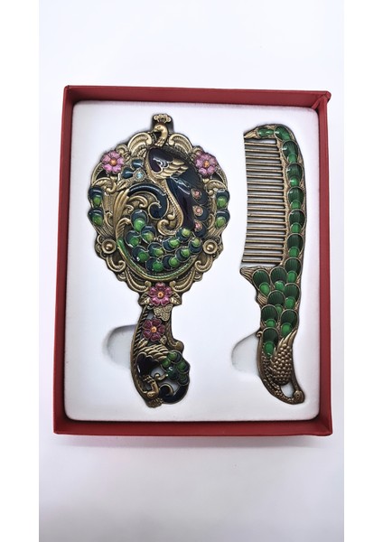 Renkli Taşlı Özel Kutusunda Hediyelik Ayna Takımı fırsatları