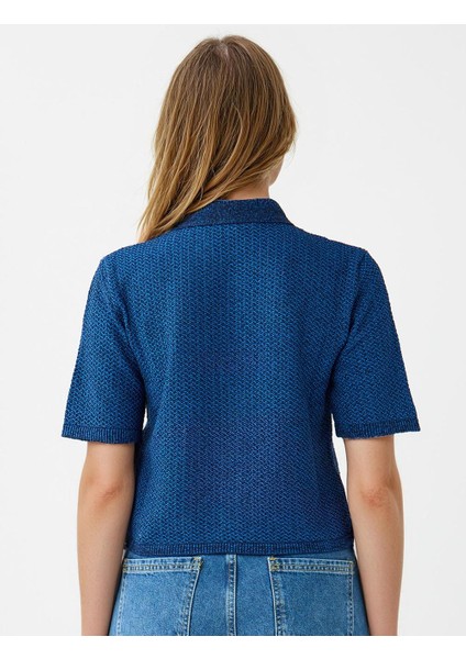 Lacivert Kısa Kollu Gömlek Yaka Triko Hırka indirimleri