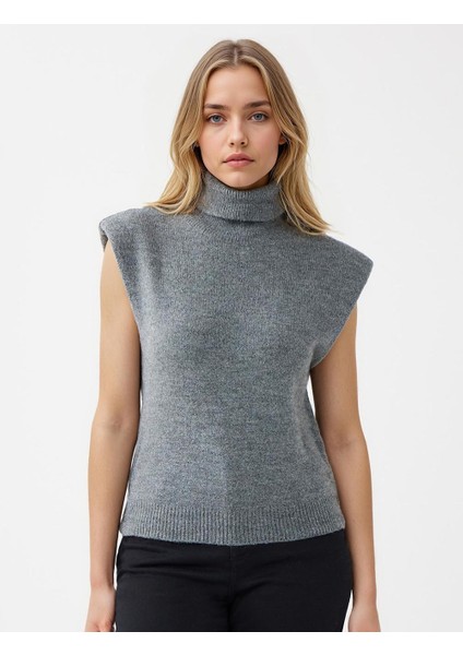 Gri Balıkçı Yaka Kolsuz Triko Süveter